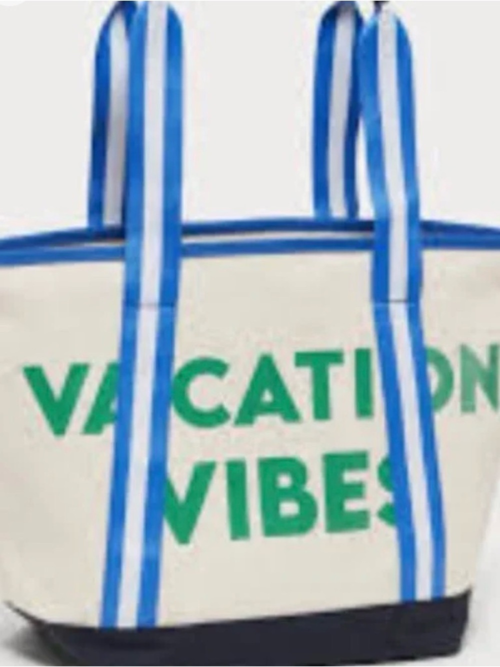 NWT Old Navy Canvas 'Vacation Vibes' Tote Bag in Cream and Blue - Picture 3 of 3